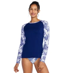 Rashguards-Speedo Long Sleeve Printed Sleeve Rashguard Cerulean Blue