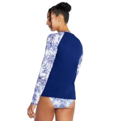 Rashguards-Speedo Long Sleeve Printed Sleeve Rashguard Cerulean Blue