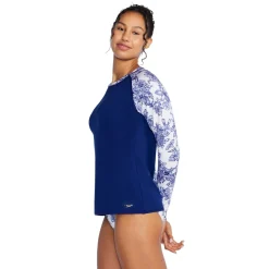 Rashguards-Speedo Long Sleeve Printed Sleeve Rashguard Cerulean Blue