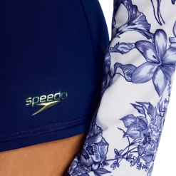 Rashguards-Speedo Long Sleeve Printed Sleeve Rashguard Cerulean Blue