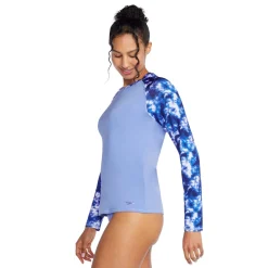 Rashguards-Speedo Long Sleeve Printed Sleeve Rashguard Curious Blue