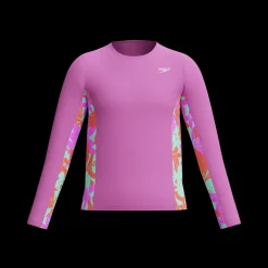 Girls Swimwear-Speedo Long Sleeve Printed Splice Rashguard