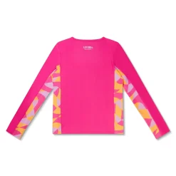 Girls Swimwear-Speedo Long Sleeve Printed Splice Rashguard Flare Pink