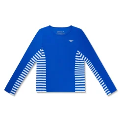 Girls Swimwear-Speedo Long Sleeve Printed Splice Rashguard Cobalt Blue