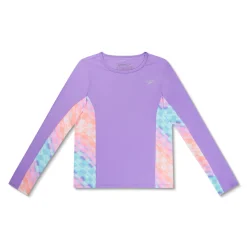 Girls Swimwear-Speedo Long Sleeve Printed Splice Rashguard Sweet Purple