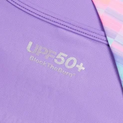 Girls Swimwear-Speedo Long Sleeve Printed Splice Rashguard Sweet Purple