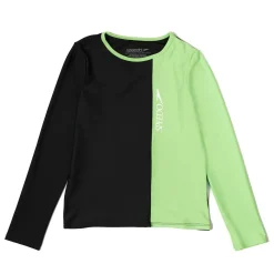 Girls Swimwear-Speedo Long Sleeve Solid Blocked Logo Rashguard Black