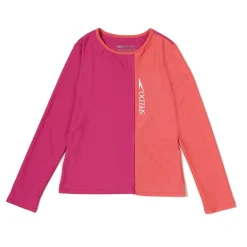 Girls Swimwear-Speedo Long Sleeve Solid Blocked Logo Rashguard Pink