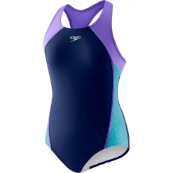 Girls Training|Girls Swimwear-Speedo Mesh Thick Strap One Piece Navy/Purple