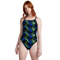 Racing|One Pieces-Speedo Precision Strappy Cross Back One Piece Blue Green