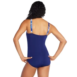 Fitness|One Pieces-Speedo Print Blocked Square Neck One Piece Cerulean Blue
