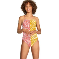 Fitness|Training-Speedo Print Half Split One Piece Pink Orange