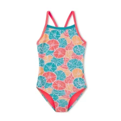 Girls Training|Girls Swimwear-Speedo Print Propel Back One Piece Blue Pink Orange