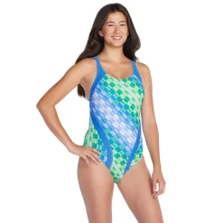 Fitness|One Pieces-Speedo Print Quantum Splice One Piece Aqua Blue