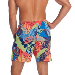 Swim Trunks & Boardshorts-Speedo Print Redondo Edge Volley 14" Blue Yellow Red
