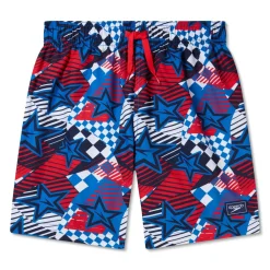 Boys Swimwear-Speedo Print Redondo Volley 15" White
