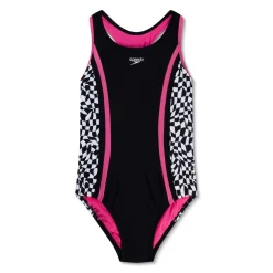 Girls Training|Girls Swimwear-Speedo Print Spliced Racerback One Piece Speedo Black