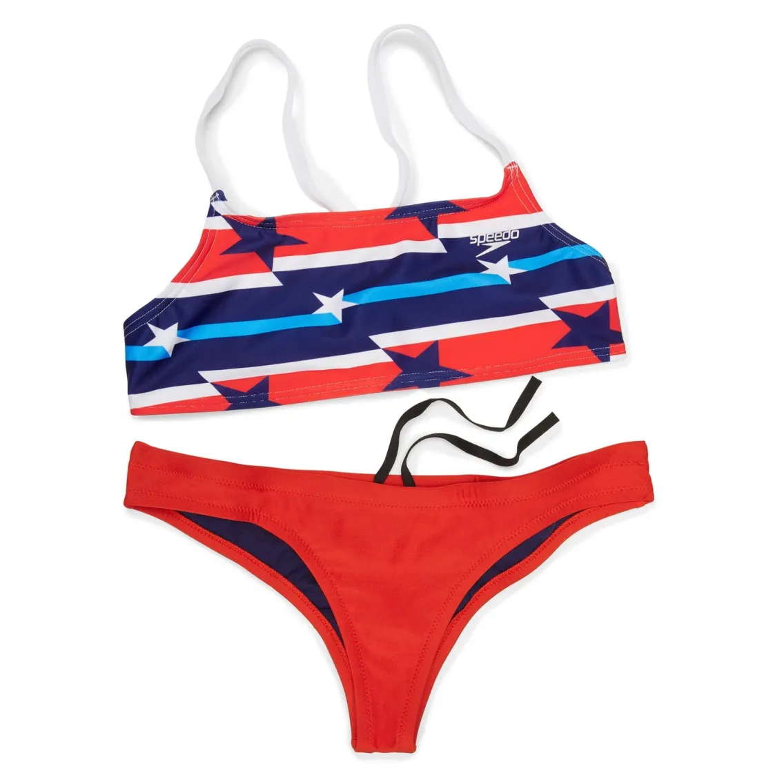 Two Pieces-Speedo Print Strappy Bikini Top Red/White/Blue