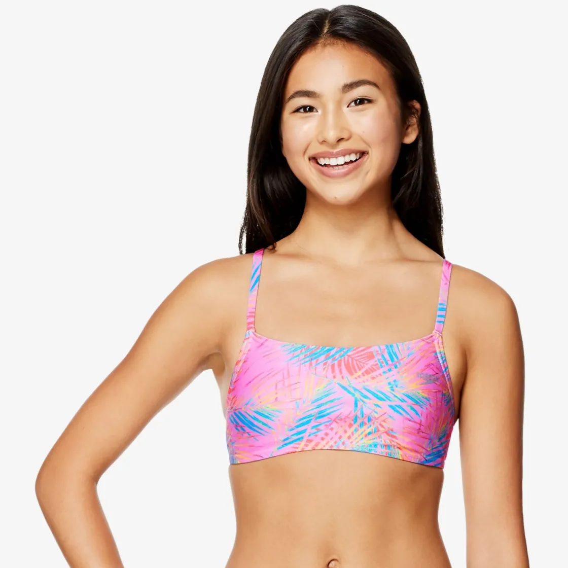 Two Pieces-Speedo Print Strappy Bikini Top Pink