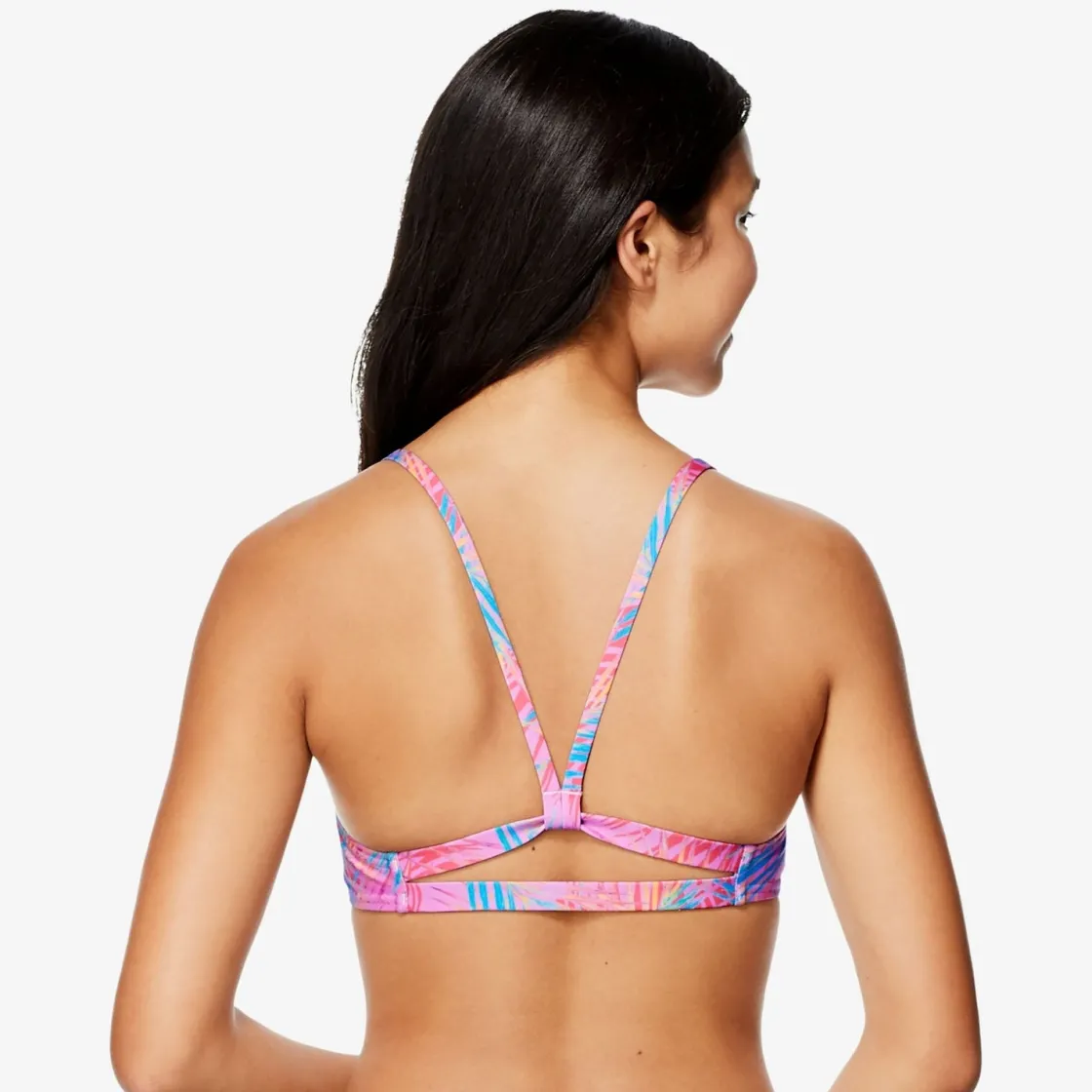 Two Pieces-Speedo Print Strappy Bikini Top Pink
