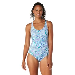 Recreation|Fitness-Speedo Print Thin Strap One Piece Blue
