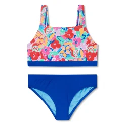 Girls Swimwear-Speedo Print Tie Back 2 Pc Cobalt Blue