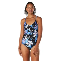 Recreation|Fitness-Speedo Print V Neck Thin Strap One Piece