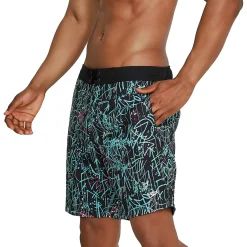 Swim Trunks & Boardshorts-Speedo Printed Bondi Basin Boardshort 18" Black Blue White