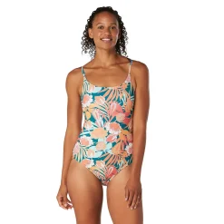 Recreation|Fitness-Speedo Printed Double Cross Back One Piece Deep Lake Blue