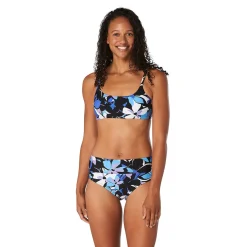 Two Pieces-Speedo Printed Double Cross Bikini Top Dazzling Blue