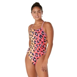 Fitness|Training-Speedo Printed Double Lace Back One Piece Coral Pink