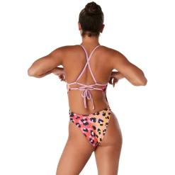 Fitness|Training-Speedo Printed Double Lace Back One Piece Coral Pink