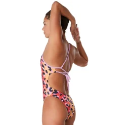 Fitness|Training-Speedo Printed Double Lace Back One Piece Coral Pink