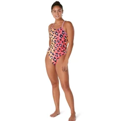 Fitness|Training-Speedo Printed Double Lace Back One Piece Coral Pink