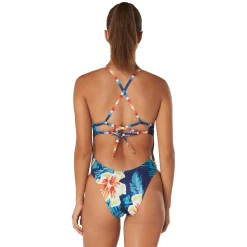 Fitness|Training-Speedo Printed Double Lace Back One Piece Moon Flower Blue