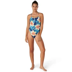 Fitness|Training-Speedo Printed Double Lace Back One Piece Moon Flower Blue