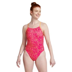 Fitness|Training-Speedo Printed Double Lace Back One Piece Pink