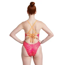 Fitness|Training-Speedo Printed Double Lace Back One Piece Pink