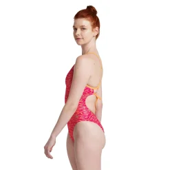 Fitness|Training-Speedo Printed Double Lace Back One Piece Pink