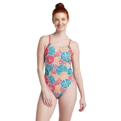 Fitness|Training-Speedo Printed Double Lace Back One Piece Blue Orange Pink