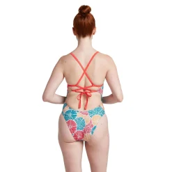 Fitness|Training-Speedo Printed Double Lace Back One Piece Blue Orange Pink