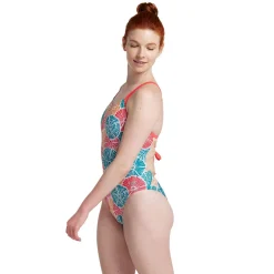 Fitness|Training-Speedo Printed Double Lace Back One Piece Blue Orange Pink