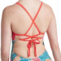 Fitness|Training-Speedo Printed Double Lace Back One Piece Blue Orange Pink