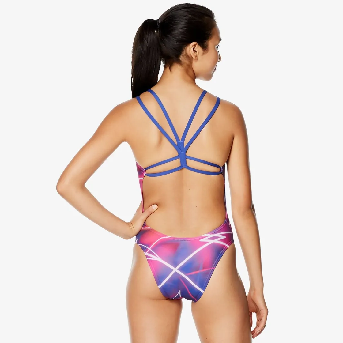 Fitness|Training-Speedo Printed Double Strap One Piece Purple