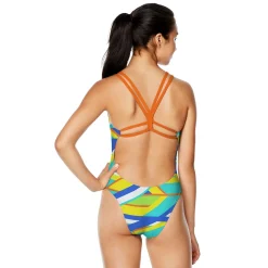 Fitness|Training-Speedo Printed Double Strap One Piece Yellow