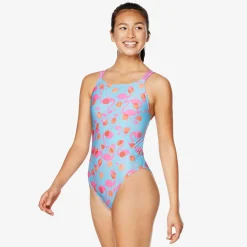 Fitness|Training-Speedo Printed Double Strap One Piece Blue