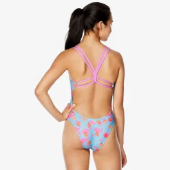 Fitness|Training-Speedo Printed Double Strap One Piece Blue