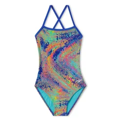 Racing|One Pieces-Speedo Printed Double X Back One Piece Cosmic Blue
