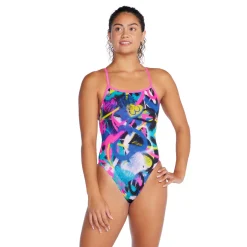 Racing|One Pieces-Speedo Printed Double X Back One Piece Blue Pink Yellow