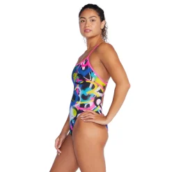 Racing|One Pieces-Speedo Printed Double X Back One Piece Blue Pink Yellow
